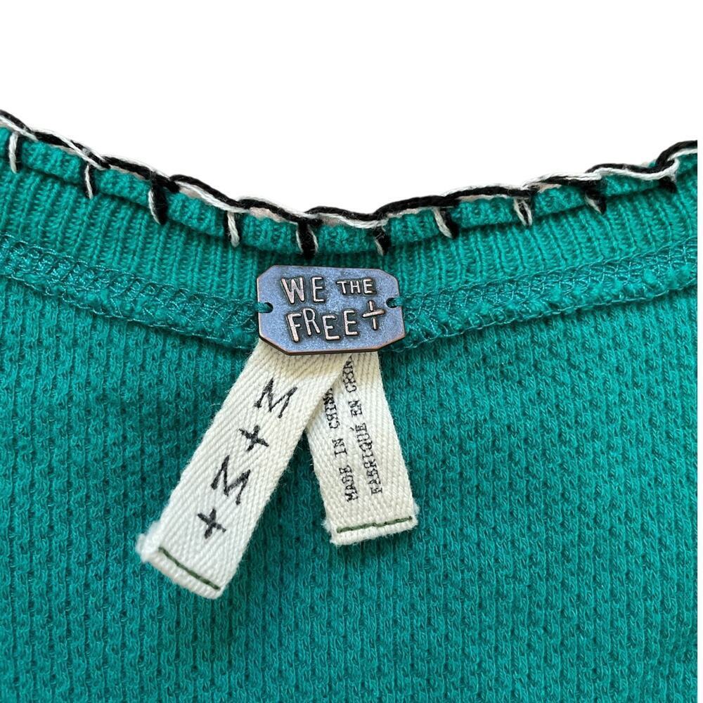 Free People We the Free Embroidered Waffle Henley Green Size M - Picture 5 of 9